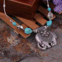 Elephant turquoise alloy pendant necklace
