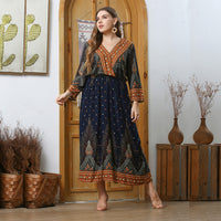Loose-fit Pull-over V-neck Plus-size Long House Dress