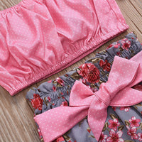 Baby Polka Dot Top Floral Shorts Pink Turban Set