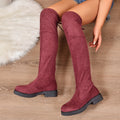 Women's Solid Colored Lace Up Knee High Boots