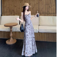 Retro Printed Lace Patchwork Slip Dress For Women
