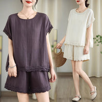 Loose-fitting Slimming Lace-trimmed Two-piece Set
