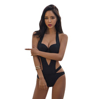 Hollow Gathered Chest Back Strap Triangle One Piece Swimsuit