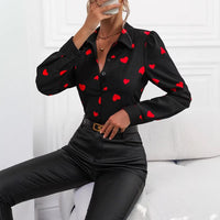 Casual Long-Sleeve Shirt With A Loving-Heart Print Top