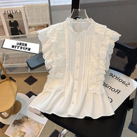 Off-Shoulder Niche Defined-Waist Elegant Lace Top Short Blouse