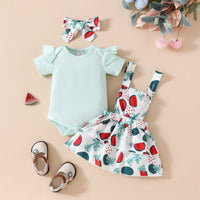 Baby Girl's Summer Short-sleeved Top Suspender Skirt Floral Fruit Casual Skirt Suit