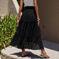 French-style Ruffle-trimmed Lace Patchwork Skirt A-line Slimming Layered Long Dress