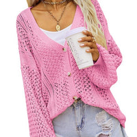 Hollow Personality V-neck Loose Cardigan Button Sweater