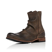 Round Toe Retro Side Zipper Thick Heel Casual Men's Short Boots