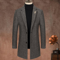 Men's Lapel medium length striped woolen coat