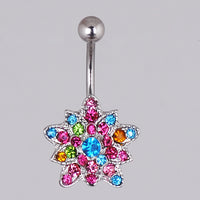 Colorful lotus belly ring with diamonds