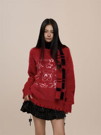 Red Christmas Round Neck Sweater Women's Warm And Loose Sweater