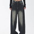 Patch Straight Jeans Women's High Street Retro High Waist
