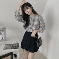 Plaid Women's Long-sleeve Top Early Autumn Arrival Crew Neck