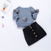 New girls' plush ball pit striped top and skirt two-piece suit