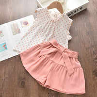 Girls Polka Dot Sleeveless T-shirt Shorts Set
