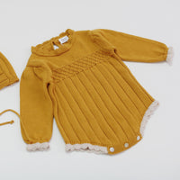Woolen yarn baby girl infant puff sleeve jumpsuit
