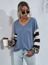 Striped stitching long-sleeved T-shirt women