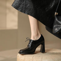 Women's Patent Leather Chunky Heel Platform Shoes