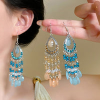 Diamond-embedded Water Drop Glass Tassel Light Luxury High-grade Earrings