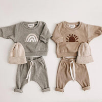 Baby Cartoon Fashion Sun Rainbow Letter Sweatshirt Pants Set