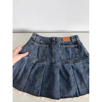 Women's Vintage Lace Pleated Denim Skirt