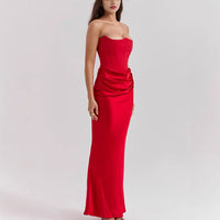 Tube-top Pleated Patchwork Dress For Women