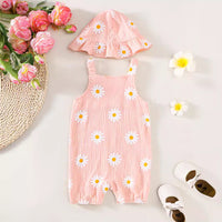 Small Chrysanthemum Printed Double-sided Wrinkle One-piece Shorts Hat Two-piece Set