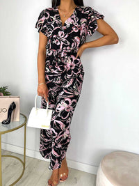 New V-Neck Sleeveless Ruffle Print Jumpsuit