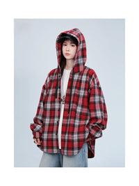 American Retro Plaid Shirt Men's And Women's Hooded Jacket