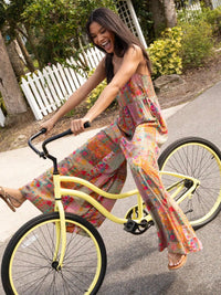 Patchwork Retro Suspender Wide-Leg Stretch Casual Jumpsuit