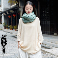 Cotton And Linen Breathable Retro National Long Sleeve Pullover T-shirt