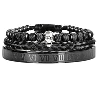 Cross-Section Ghost Head Braided Bracelet Set In Stainless Steel