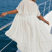 Polka-Dot 3D Jacquard Chiffon Beach Sun-Protective Shirt Irregular Lace-Up Cardigan For Women
