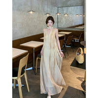 Beach-Style Retro Tie-Dye Halter V-Neck Dress