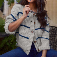 Fashion Stripes Loose Knitted Cardigan Coat Top
