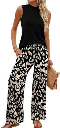 European And American-style Slim-fit Printed Casual Set