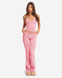 Fashionable Solid-Color Two-Piece Set With Strap Neck Tie