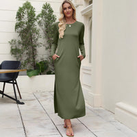Women's Long-Sleeve Solid-Color Slit Maxi Dress
