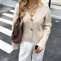 Womens Solid-Color Casual Resort V-Neck Cropped Jacket