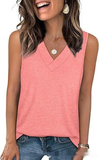 V-neck Casual Loose-fit Sleeveless Shirt
