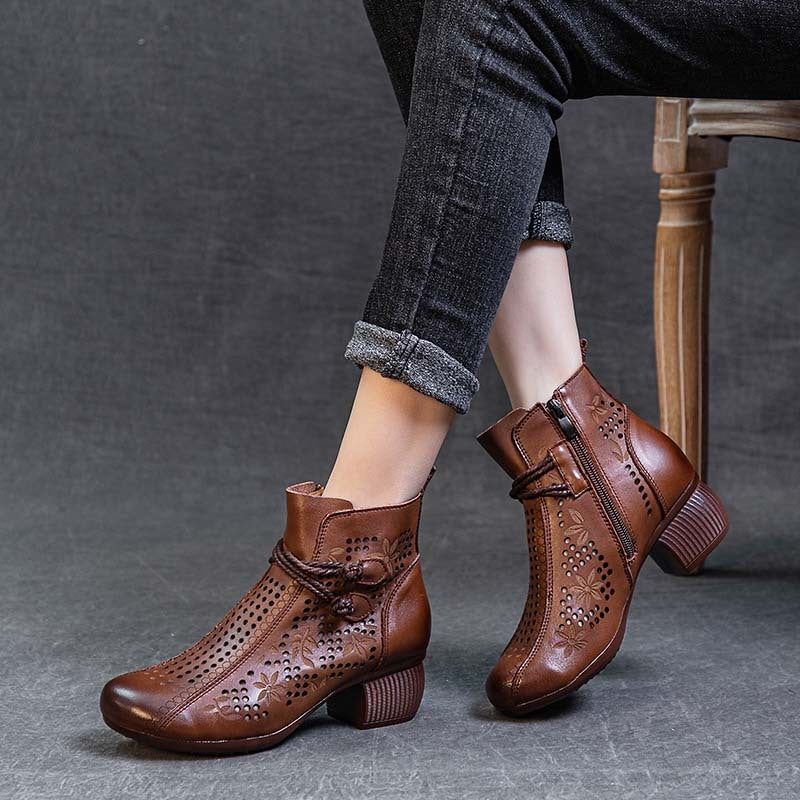 Soft Bottom Soft Surface Retro Female Boots Hole Shoes