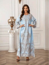 Elegant Floral Print Long Sleeve Abaya Dress