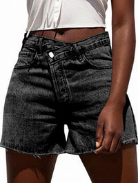 Irregular Slant-waist Raw-edge Denim Shorts