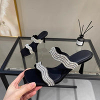 Water Diamond Straight Strap Slippers For Women, High Heels, Cool Slippers, Fashionable