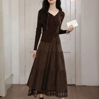 Thickened Japanese-style High-waisted Slimming Bow A-line Long Skirt