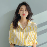 Summer Temperament Polo Collar Slim-fit Long Sleeve Chiffon Shirt