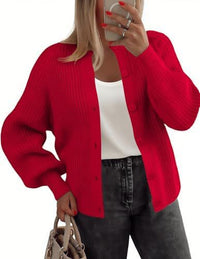Round Neck Buckle Women's Cardigan Sweater Long Sleeve
