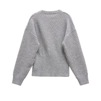 Women's Autumn And Winter Ribbed Woven O-neck Short Knitted Long Sleeve Sweater