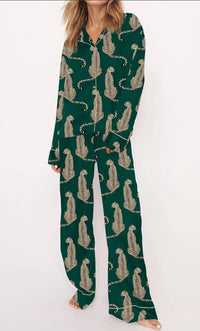 Fashionable Long-sleeve Printed Lapel Loungewear Pajamas